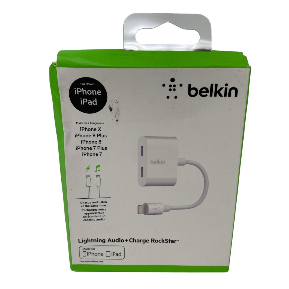 Belkin RockStar Series Audio and Charge Adapter for Apple iPhones (MFI) - White